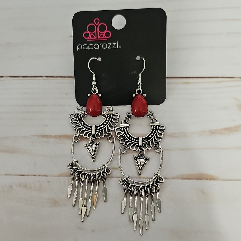Paparazzi Red and Silver Boho Earrings
